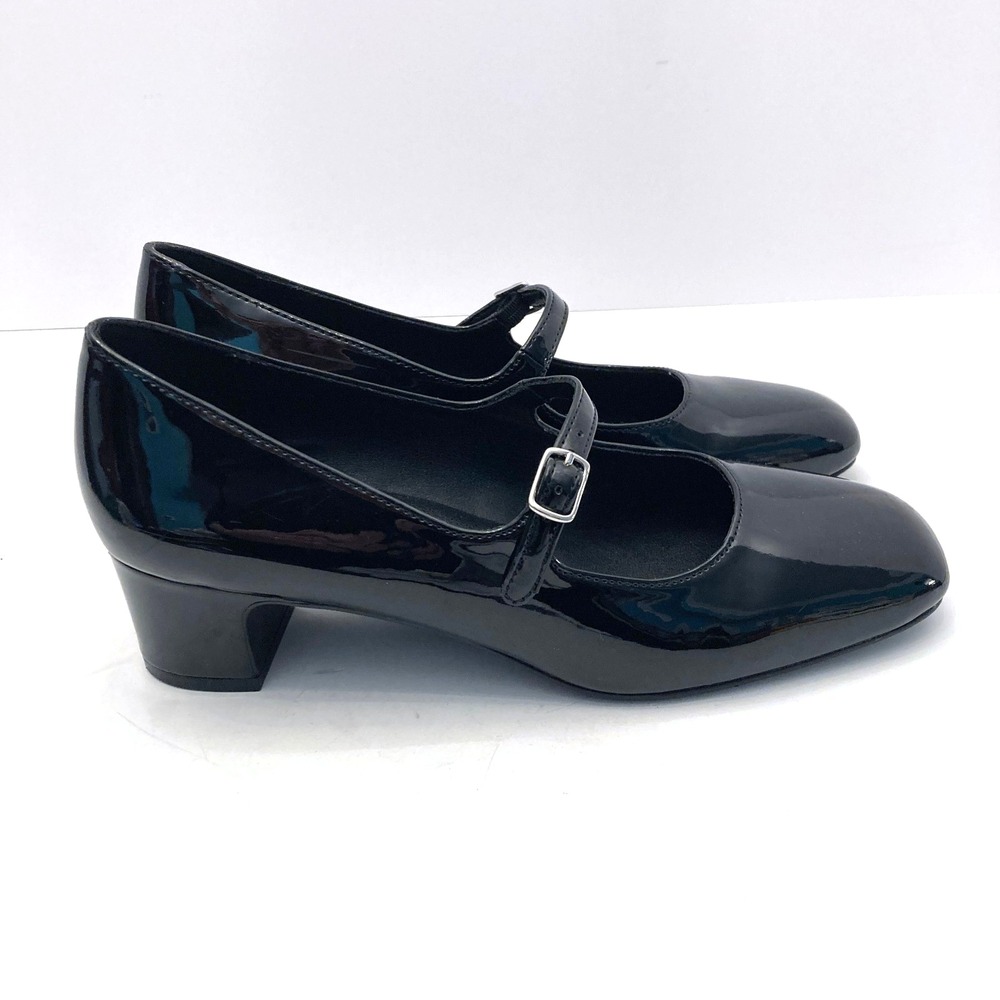 Gap Black Vegan Patent Leather Mary Janes Block Heel Womens 8 Square Toe